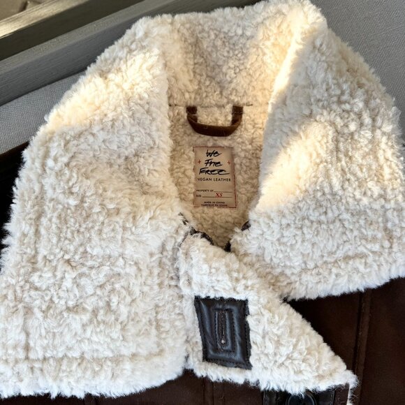 New Free People Andies Suede Vegan Embroidered Fleece Lined Jacket Brown XS - Picture 13 of 17